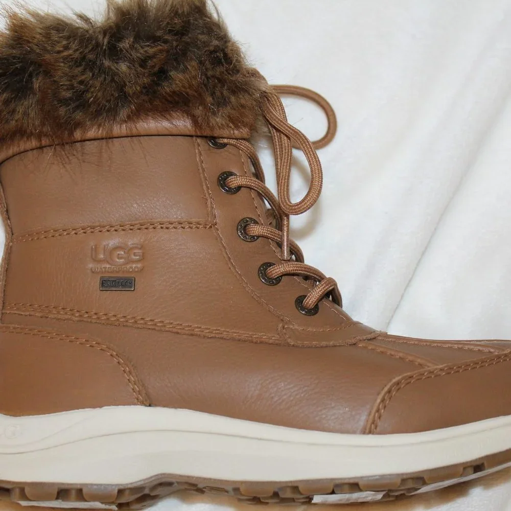 NEW UGG ADIRONDACK III LEATHER FUR SHEARLING SNOW WINTER BOOTS CHESTNUT‎